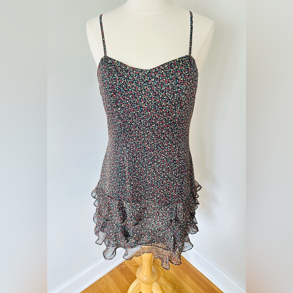 Urban Outfitters Black Floral Ruffled Mini Dress Size S